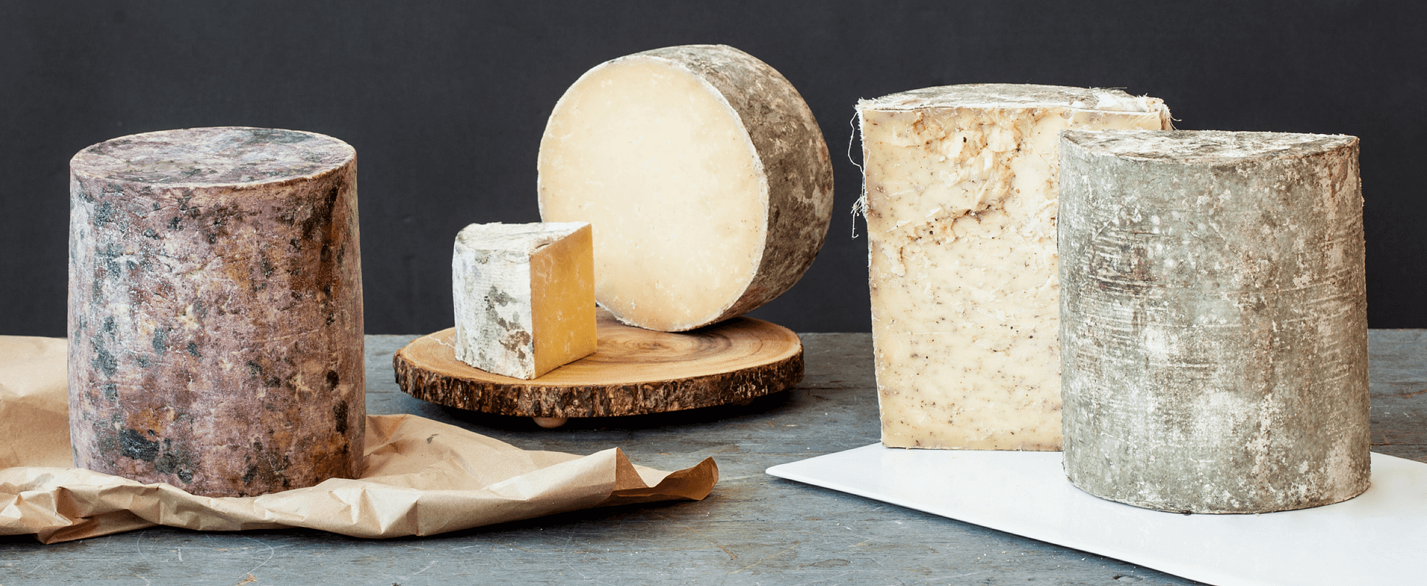 A beautiful display of artisan cheeses