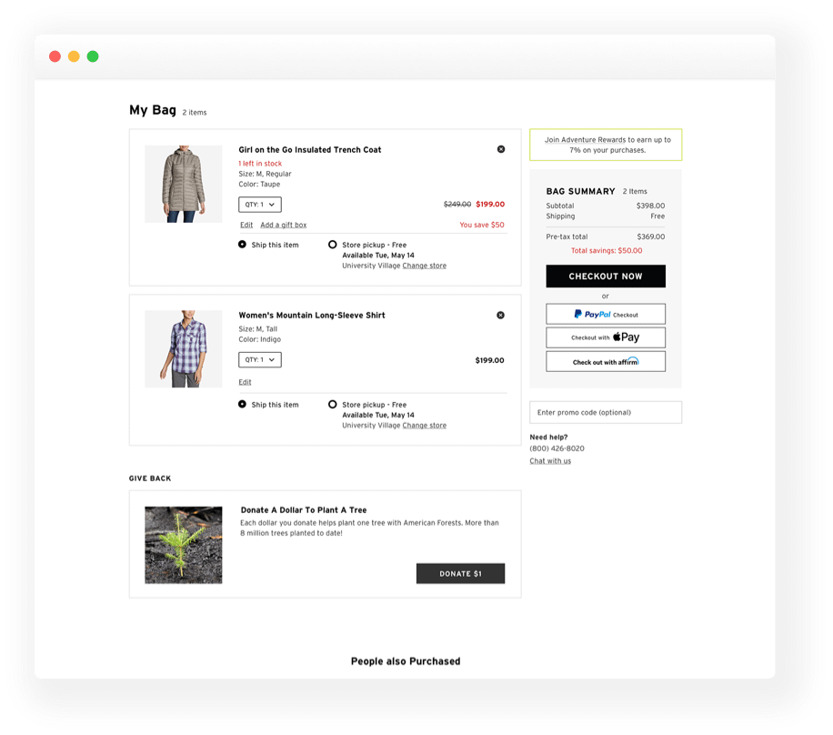 a desktop design of the checkout user experience